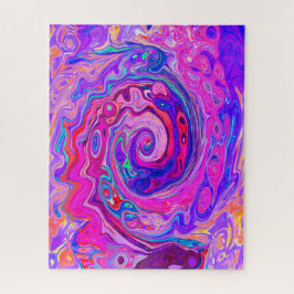 レトロパープルとオレンジのアブストラクトグルービースワール ジグソーパズル