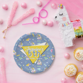 レトロパープルのユニコーンの誕生日おめでとうグッズ ペーパープレート