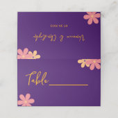レトロパープルオレンジフローラ結婚披露宴 プレイスカード (外部開封)