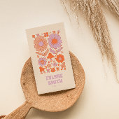 レトロパープルオレンジQRコードグルーヴィーフローラボー 名刺