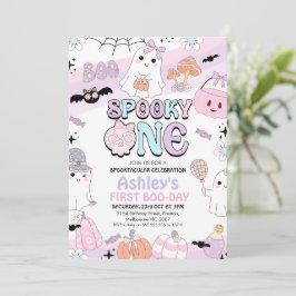 レトロパープルガールズ不気味ハロウィーン1st誕生日 招待状