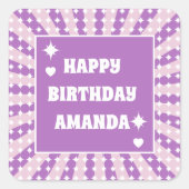 レトロパープルクイーンオブハート誕生日 スクエアシール (正面)