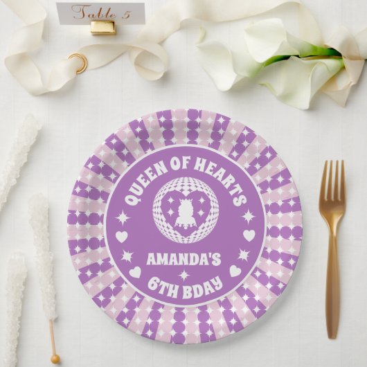 レトロパープルクイーンオブハート誕生日 ペーパープレート (ウェディング)