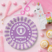 レトロパープルクイーンオブハート誕生日 ペーパープレート (パーティー)