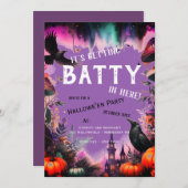 レトロパープルクローハロウィンパーティー 招待状 (正面/裏面)