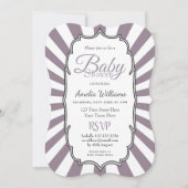 レトロパープルサンビームストライプのベビーシャワー 招待状 (正面)