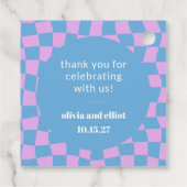 レトロパープルチェックボードカスタムカップルシャワー フェイバータグ (裏面)