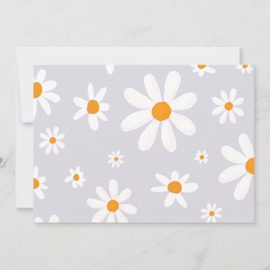 レトロパープルデイジーファースト誕生日フォト招待状 招待状 (裏面)