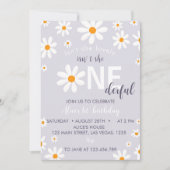 レトロパープルデイジー最初の誕生日パーティーの招待 招待状 (正面)