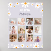 レトロパープルデイジー誕生日フォトマイルストーンポスター ポスター (正面)