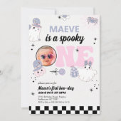 レトロパープルハロウィンスプーキーワン 1歳誕生日 招待状 (正面)