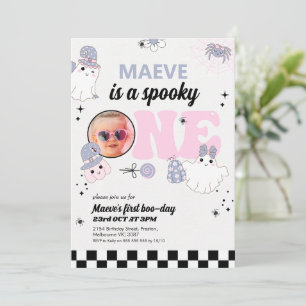 レトロパープルハロウィンスプーキーワン 1歳誕生日 招待状