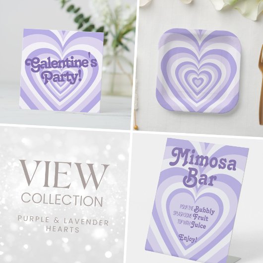 レトロパープルハートガレンティーヌパーティの招待状 招待状