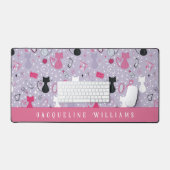 レトロパープルハート猫 デスクマット (キーボード&マウス)