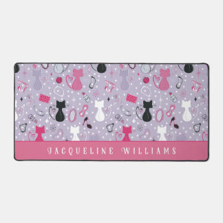 レトロパープルハート猫 デスクマット