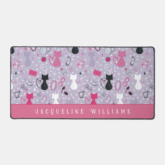 レトロパープルハート猫 デスクマット (正面)