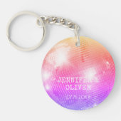 レトロパープルピンクディスコボールフォト結婚式の引き出物 キーホルダー (正面)