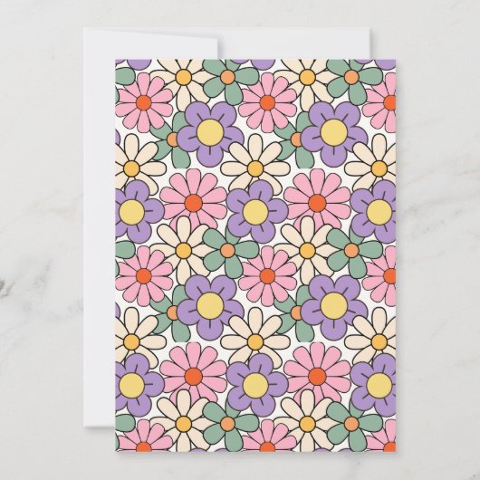 レトロパープルピンクフローラGroovy 40th誕生日 招待状 (裏面)