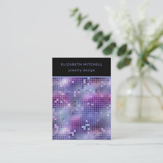 レトロパープルピンクブルーディスコイヤリングディスプレイカード 名刺 (スタンド正面)