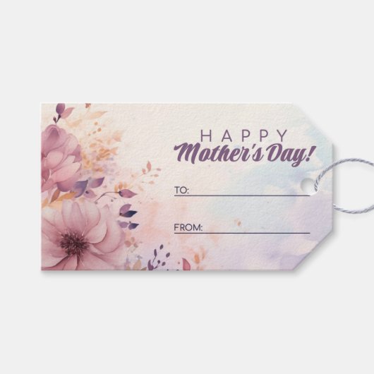 レトロパープルフローラ抽象芸術ハッピーマザーズデイ ギフトタグ (正面(横))