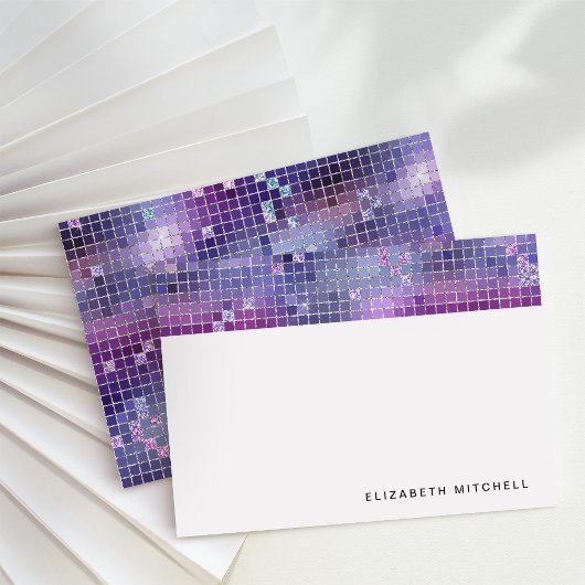 レトロパープルブルーピンクディスコボール鏡モノグラム ノートカード