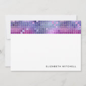 レトロパープルブルーピンクディスコボール鏡モノグラム ノートカード (正面)