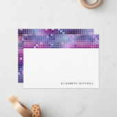 レトロパープルブルーピンクディスコボール鏡モノグラム ノートカード (正面/裏面インサイチュ)