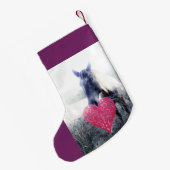 レトロパープルホース&ハートクリスマスホース スモールクリスマスストッキング (裏面 (吊り時))