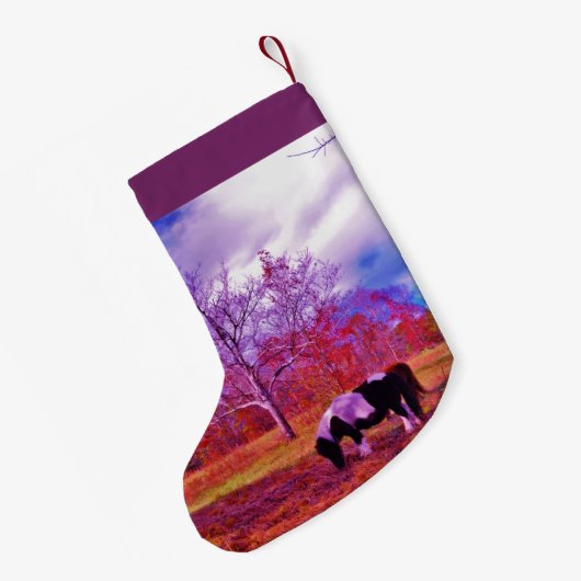 レトロパープルポニークリスマスホース スモールクリスマスストッキング (裏面 (吊り時))