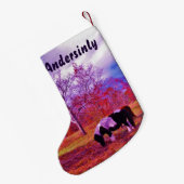 レトロパープルポニークリスマスホース スモールクリスマスストッキング (裏面 (吊り時))