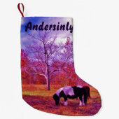 レトロパープルポニークリスマスホース スモールクリスマスストッキング (正面)