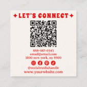 レトロパープルレッドQRコードGroovyボ市松模様にホおもしろい スクエア名刺 (裏面)