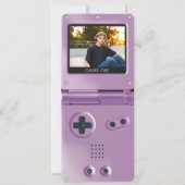 レトロパープル携帯ゲーム機II 誕生日 招待状 (正面)