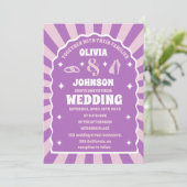 レトロパープル波曲線結婚アーチ写真 招待状 (スタンド正面)