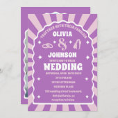 レトロパープル波曲線結婚アーチ写真 招待状 (正面/裏面)