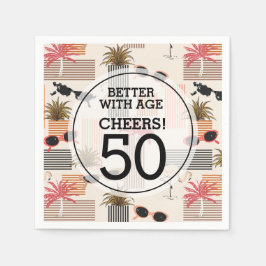 レトロパームスフラミンゴスバースデーパーティー スタンダードカクテルナプキン