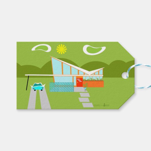 レトロパームスプリングスハウスカスタムギフトタグ ギフトタグ (正面(横))