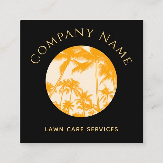 レトロパームツリーイラストレーション芝生気に造園 スクエア名刺 (正面)
