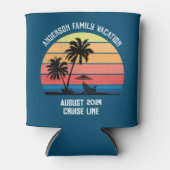 レトロパームツリーサンセットクルーズファミリーバケーション 缶クーラー (正面)