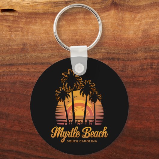 レトロパームツリーサンセットサウスカロライナビーチ キーホルダー (正面)