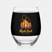 レトロパームツリーサンセットサウスカロライナビーチ ステムなしワイングラス (正面)