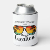 レトロパームツリーズサングラスファミリーバケーション 缶クーラー (缶正面)