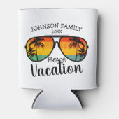 レトロパームツリーズサングラスファミリーバケーション 缶クーラー (正面)