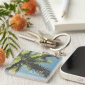 レトロパームツリーユアイニシャルズモノグラム キーホルダー (正面右)