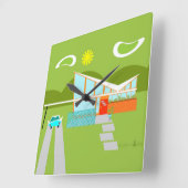 レトロパーム春ズハウススクエアウォールクロック スクエア壁時計 (傾斜)