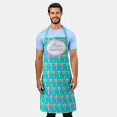 レトロパーム春ターコイズブルートロピカルパーム エプロン (着用した状態)