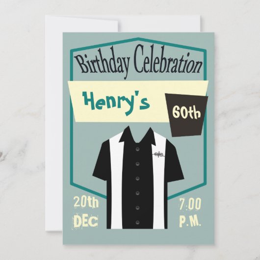 レトロヒッスターボーリングロカビリー誕生日 招待状 (正面)