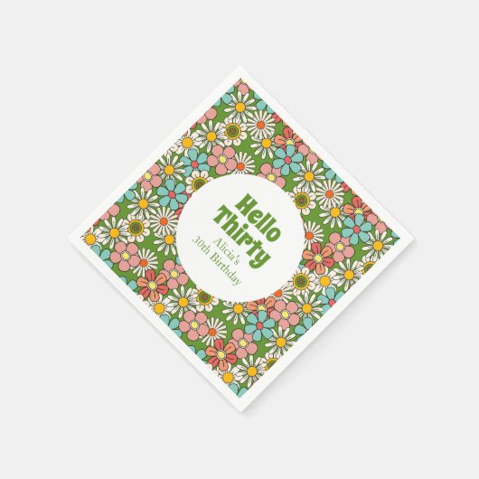 レトロヒッパイグルービーフラワーハローサーティ誕生日 スタンダードカクテルナプキン (角)