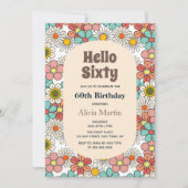 レトロヒッパイグルービーフラワーハローシックス誕生日 招待状 (正面)