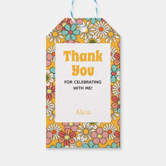 レトロヒッパイグルービーフラワーハローセブン誕生日 ギフトタグ (正面)